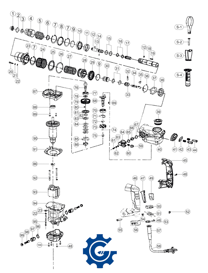 نقشه انفجاری دریل بتن کن ۱۴۰۰ وات کاربو HR-4050 برای تعمیر